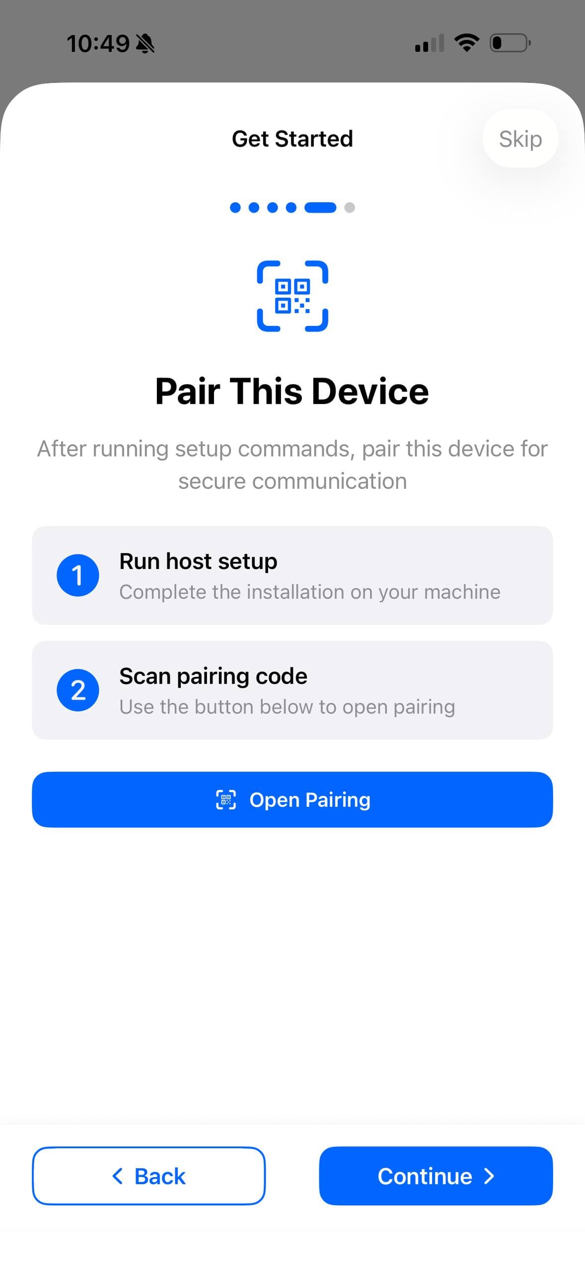 AgentMail Companion pairing screen prompting to pair device